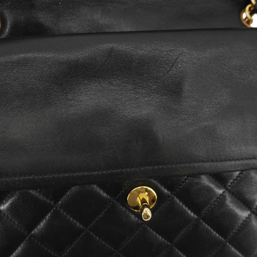 Chanel Paris Two-Tone CC Logo Quilted Leather Shoulder Bag Black