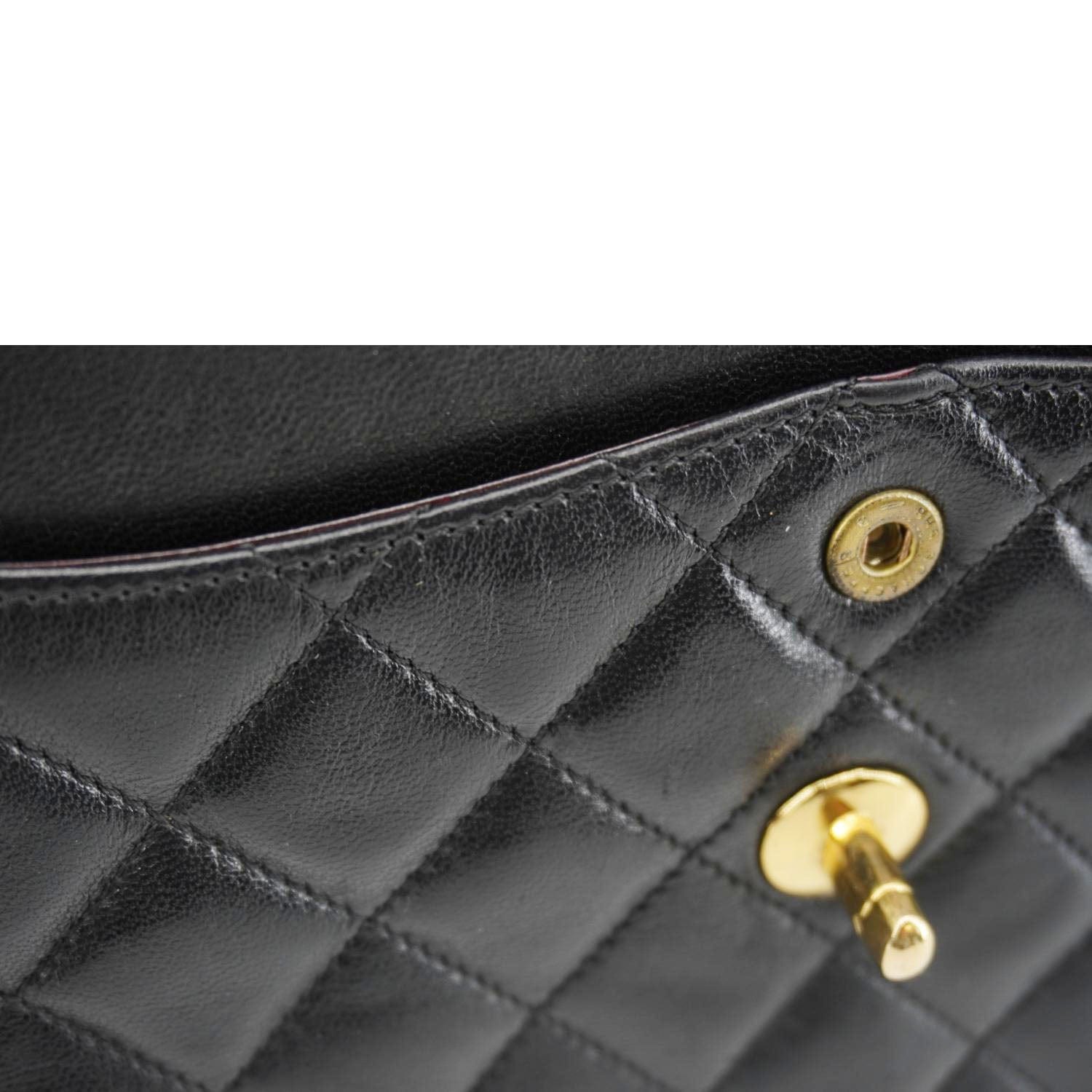 Chanel Paris Two-Tone CC Logo Quilted Leather Shoulder Bag Black
