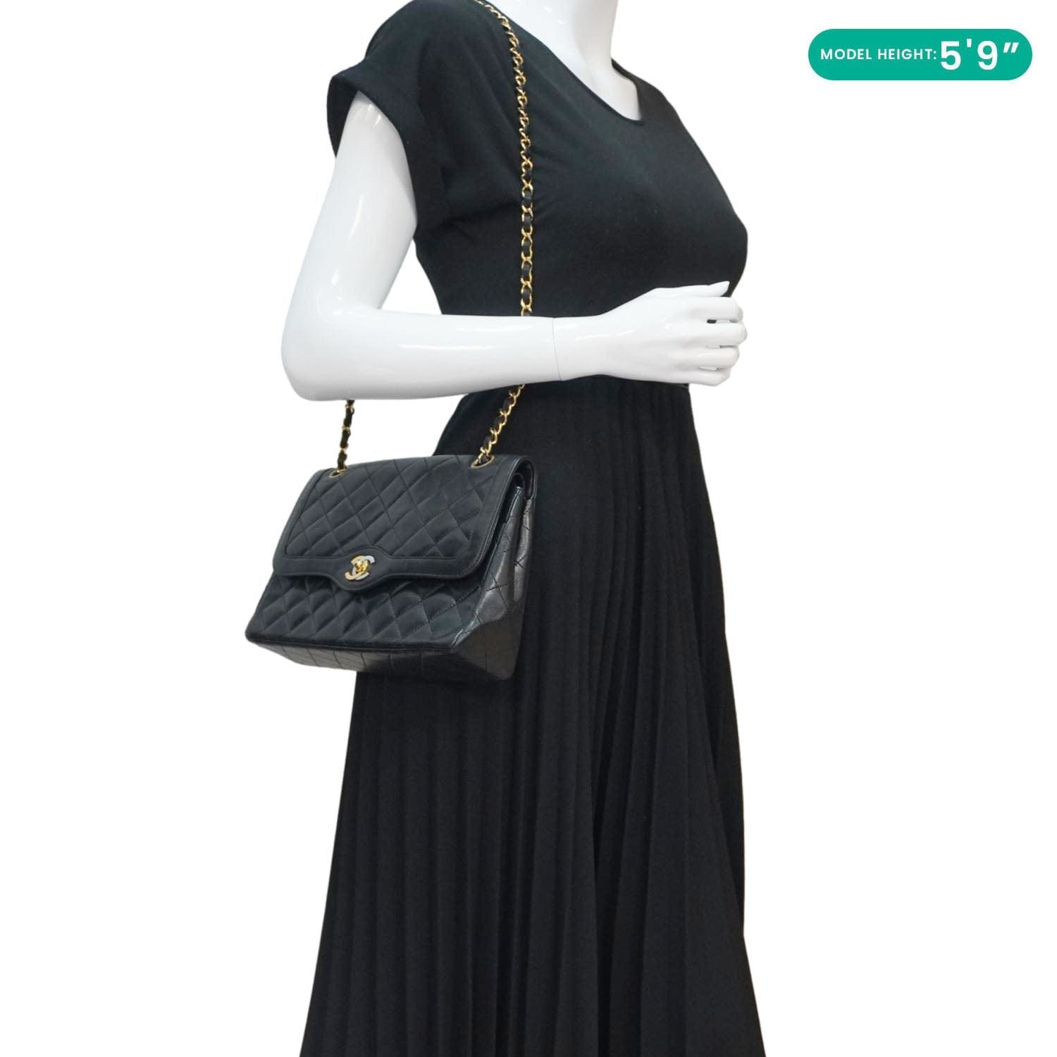 Chanel Paris Two-Tone CC Logo Quilted Leather Shoulder Bag Black