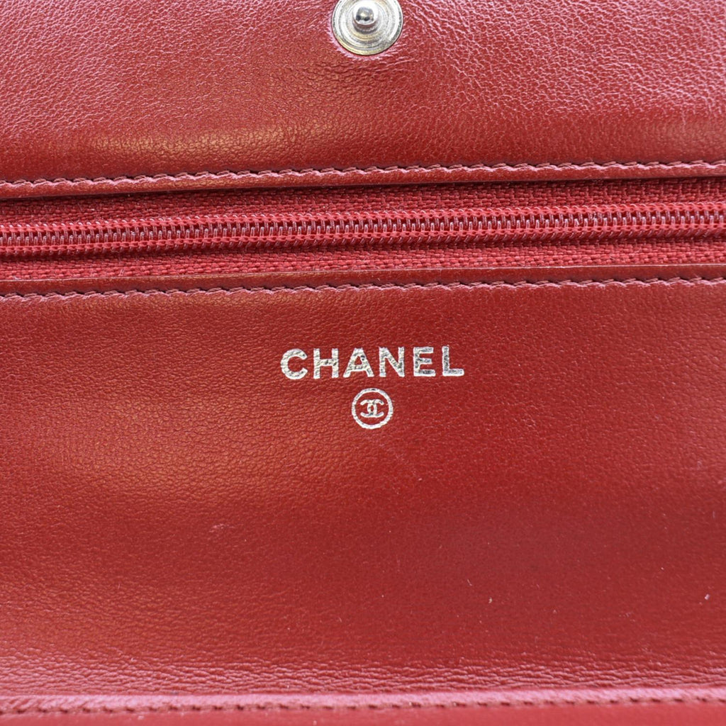 Chanel Camellia Wallet On Chain Leather Crossbody Bag Red