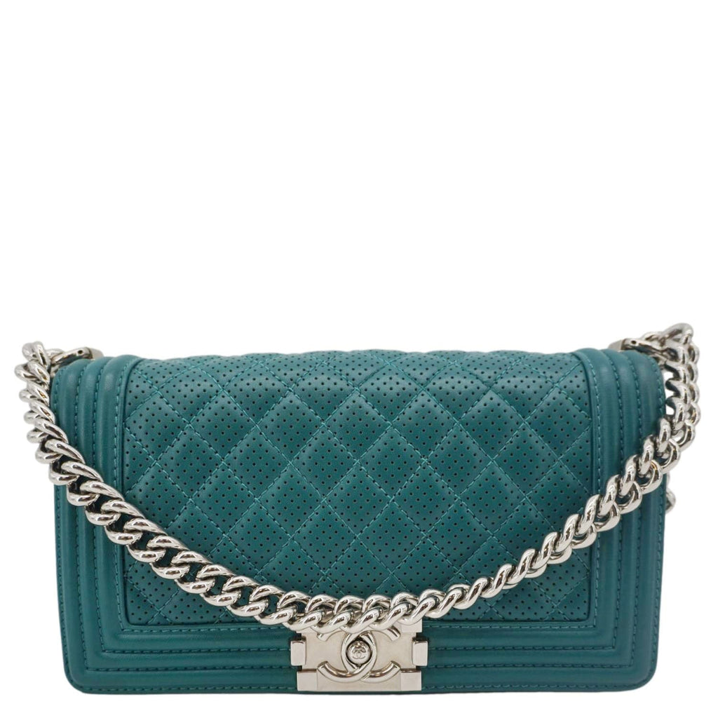 Chanel Boy Flap Perforated Leather Crossbody Bag Turquoise