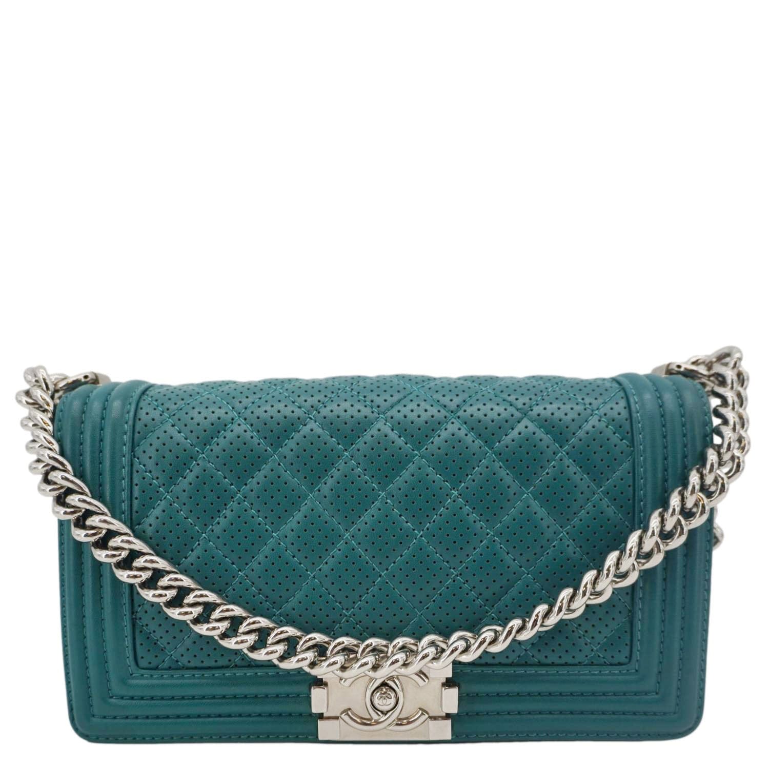 Chanel Boy Flap Perforated Leather Crossbody Bag Turquoise