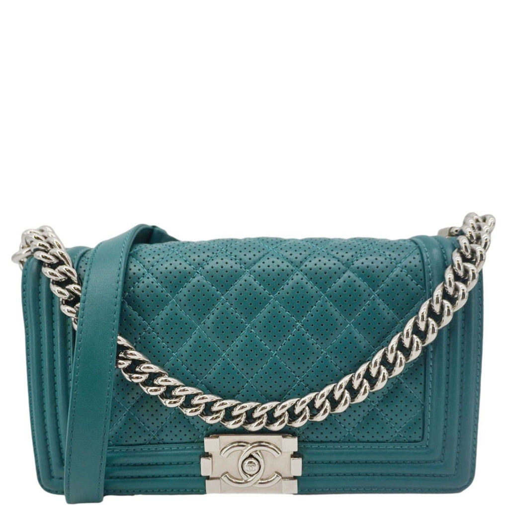 Chanel Boy Flap Perforated Leather Crossbody Bag Turquoise