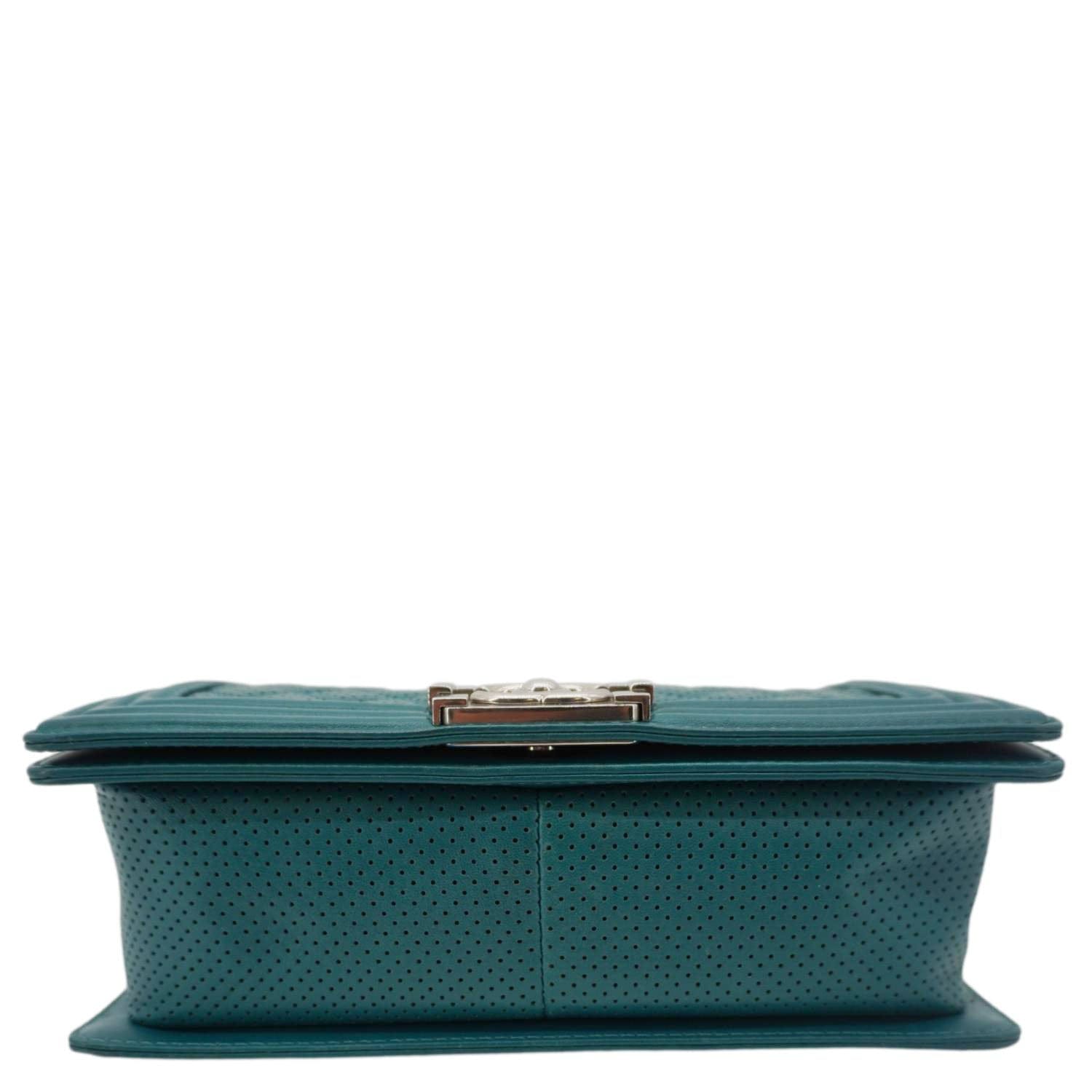 Chanel Boy Flap Perforated Leather Crossbody Bag Turquoise