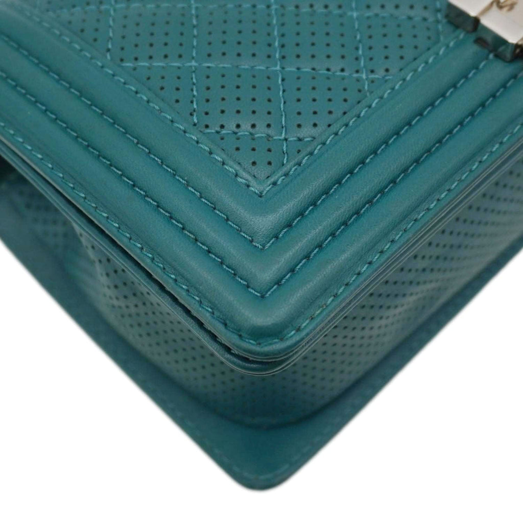 Chanel Boy Flap Perforated Leather Crossbody Bag Turquoise