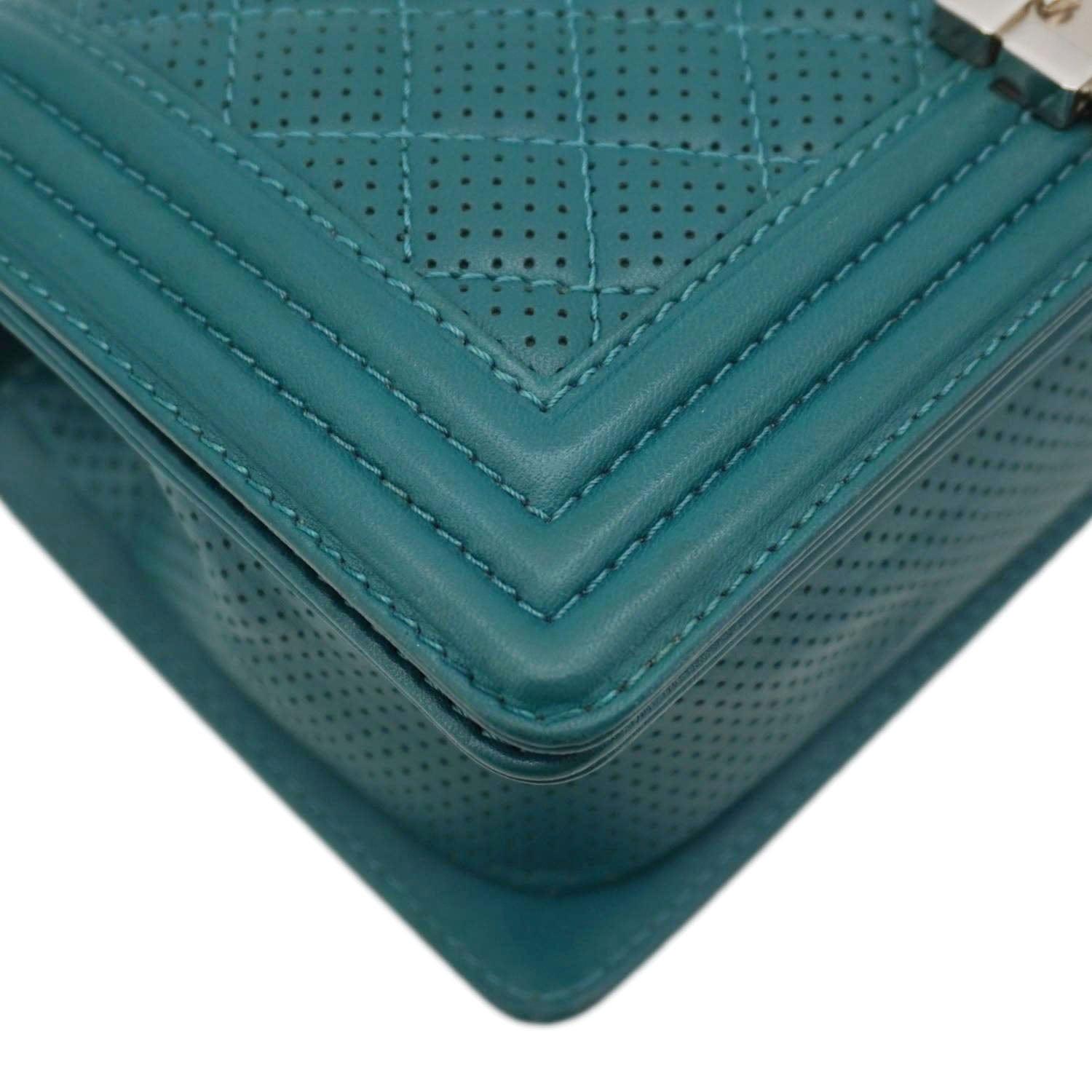Chanel Boy Flap Perforated Leather Crossbody Bag Turquoise