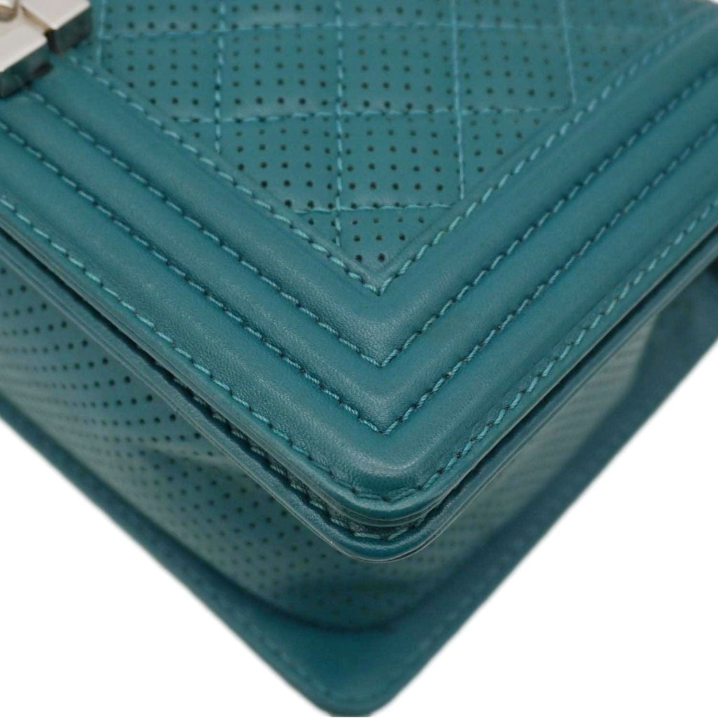 Chanel Boy Flap Perforated Leather Crossbody Bag Turquoise