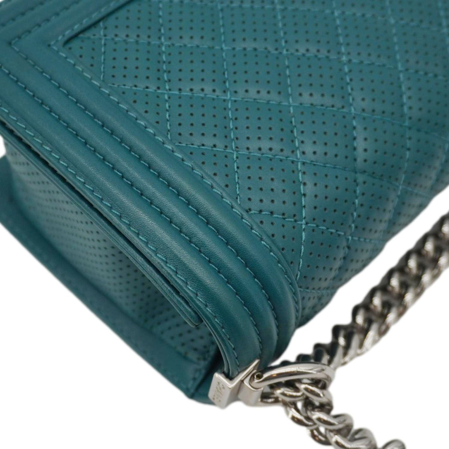 Chanel Boy Flap Perforated Leather Crossbody Bag Turquoise