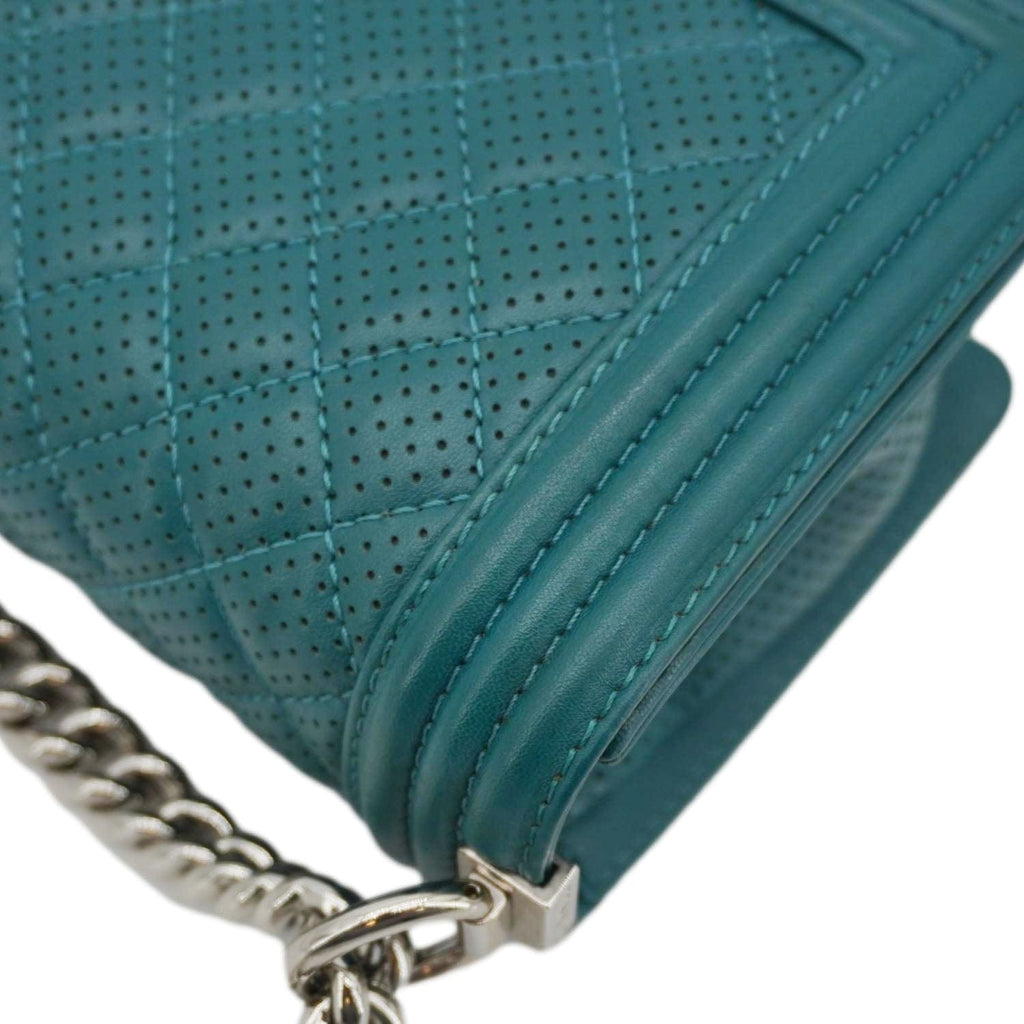 Chanel Boy Flap Perforated Leather Crossbody Bag Turquoise