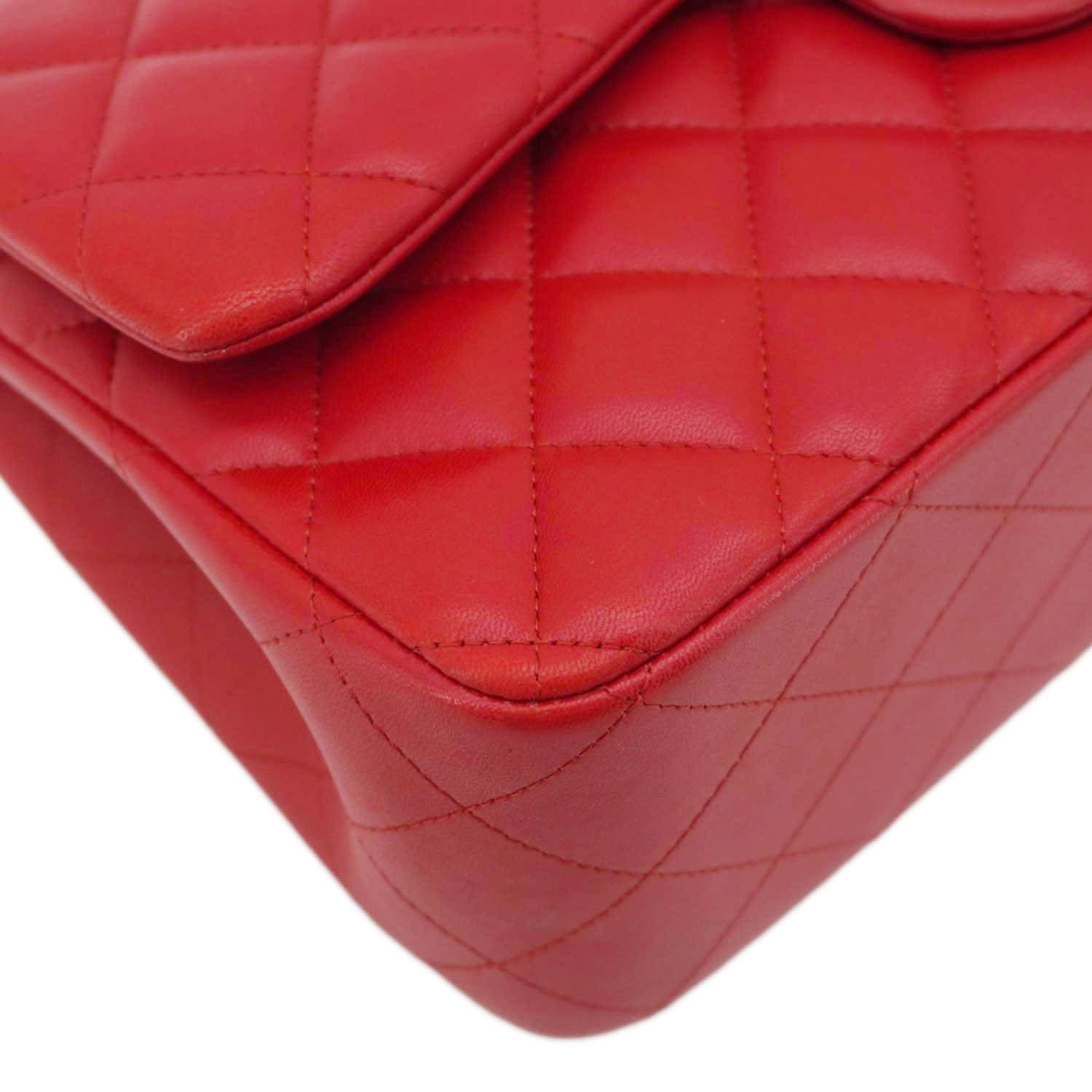 Chanel Classic Jumbo Double Flap Quilted Leather Crossbody Bag Red
