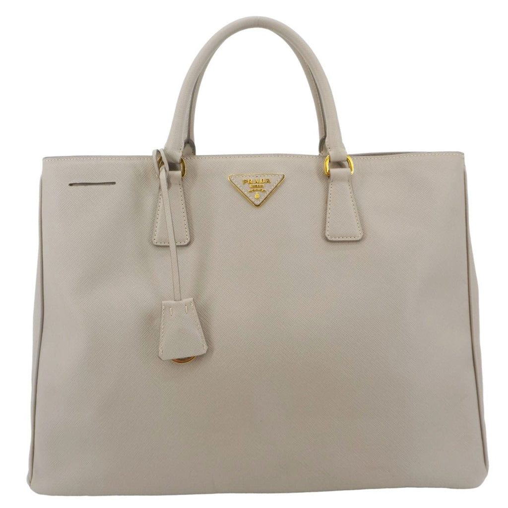 PRADA Galleria Double Zip Saffiano Leather Top Handle Tote Bag Beige