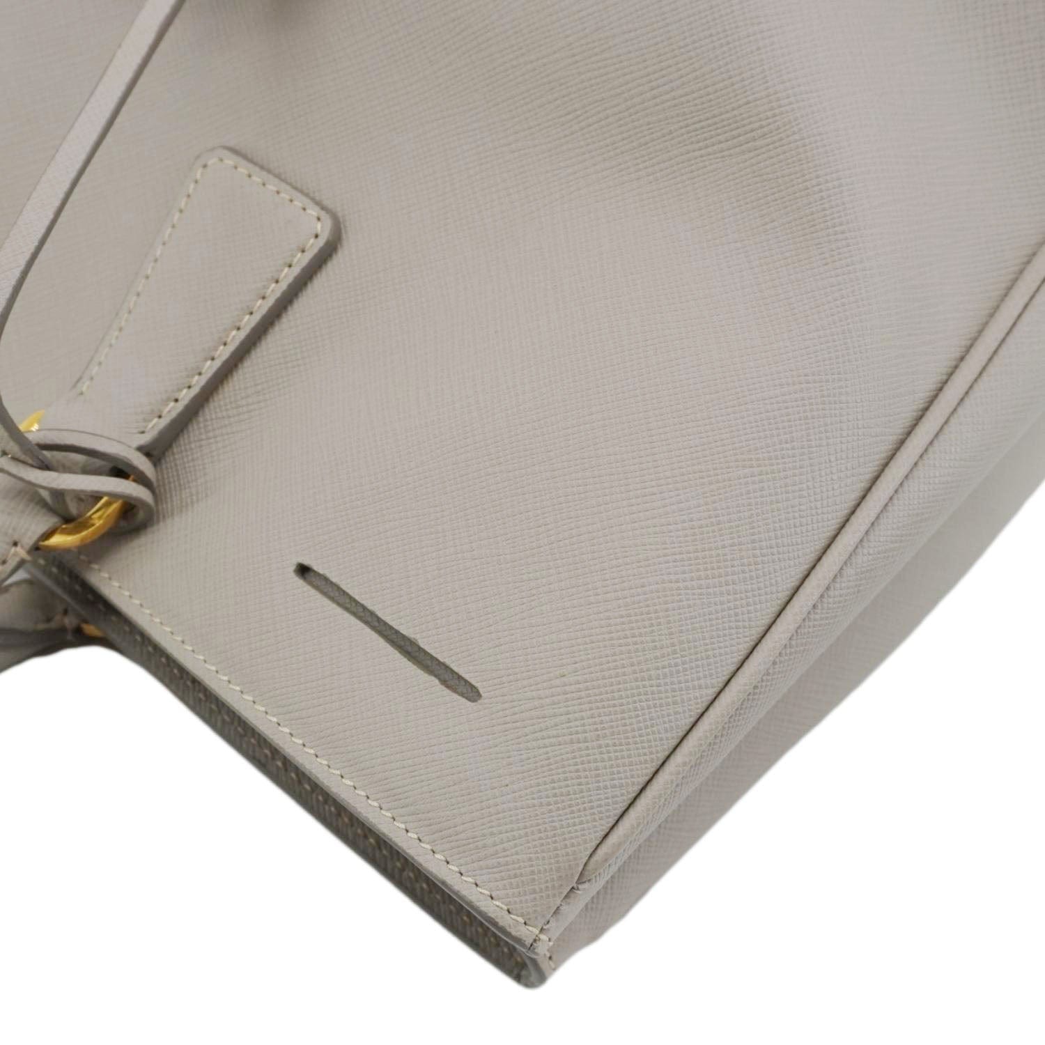 PRADA Galleria Double Zip Saffiano Leather Top Handle Tote Bag Beige