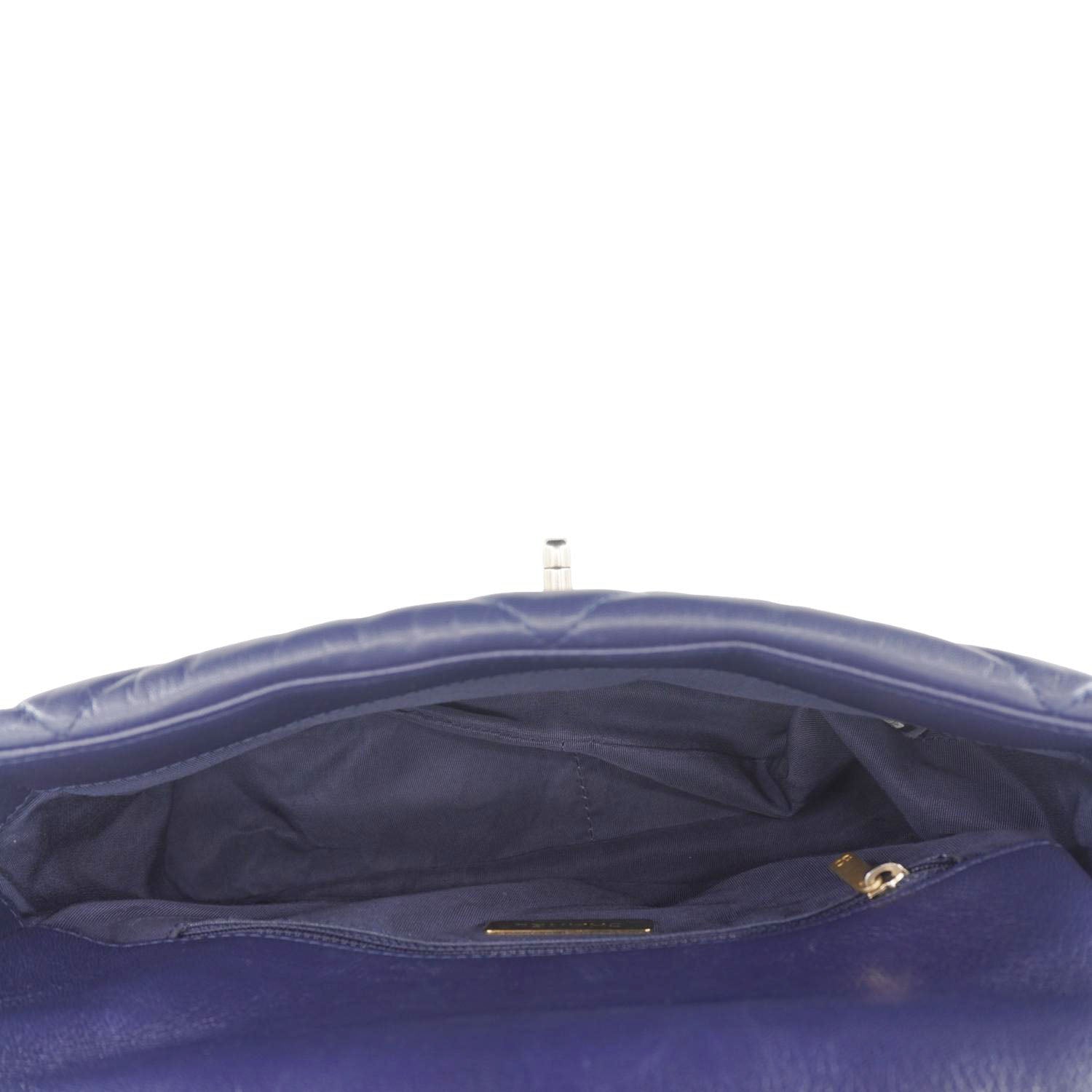 Chanel 19 Flap Quilted Leather Chain Crossbody Bag Navy Blue