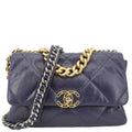 Chanel 19 Flap Quilted Leather Chain Crossbody Bag Navy Blue