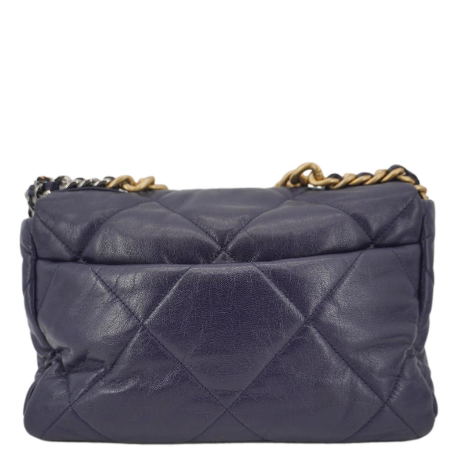 Chanel 19 Flap Quilted Leather Chain Crossbody Bag Navy Blue