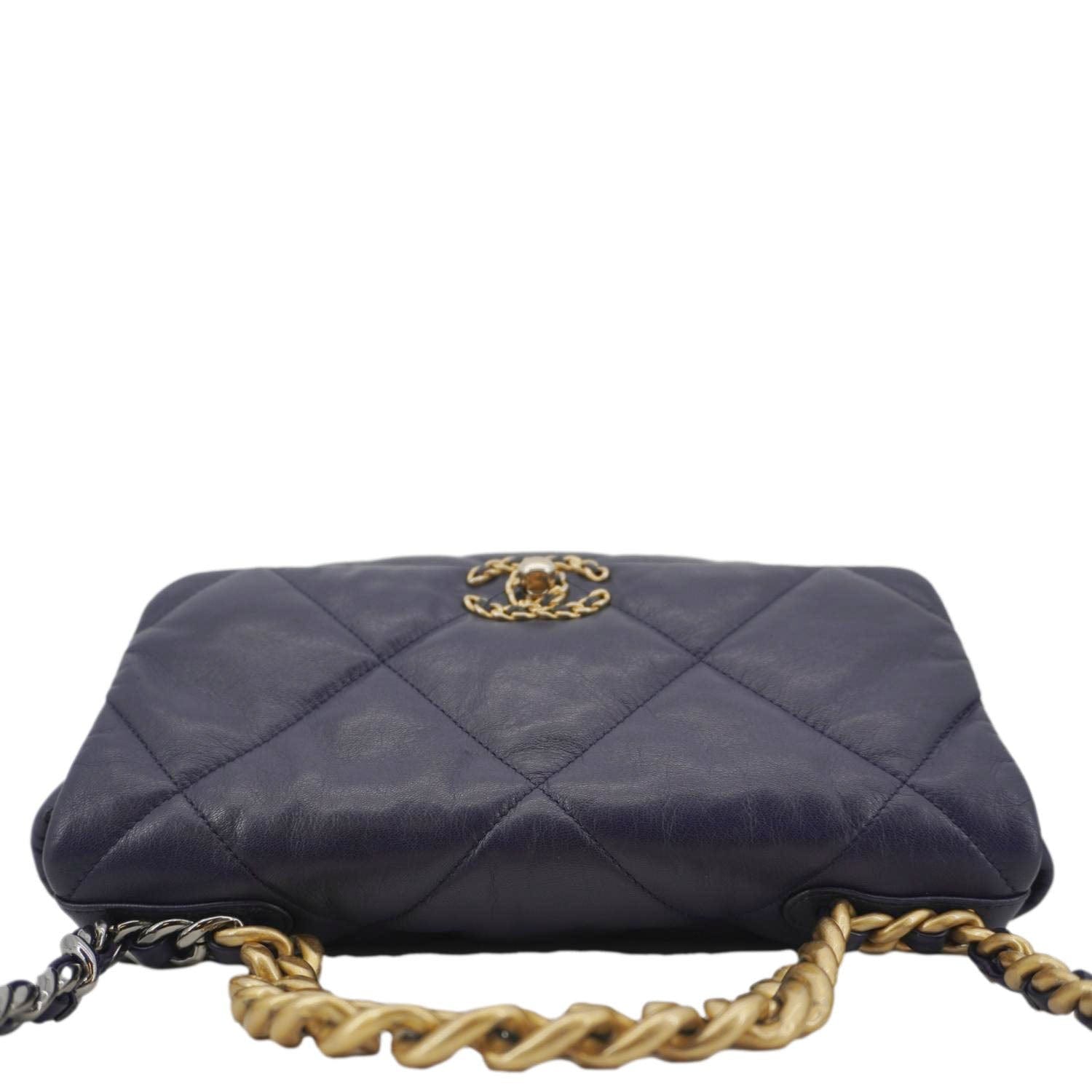 Chanel 19 Flap Quilted Leather Chain Crossbody Bag Navy Blue