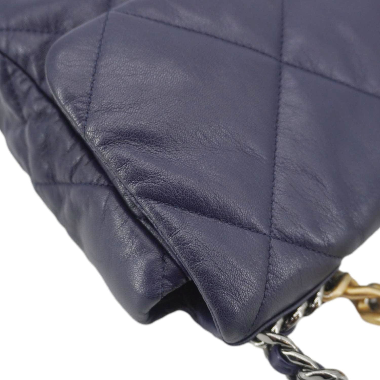Chanel 19 Flap Quilted Leather Chain Crossbody Bag Navy Blue