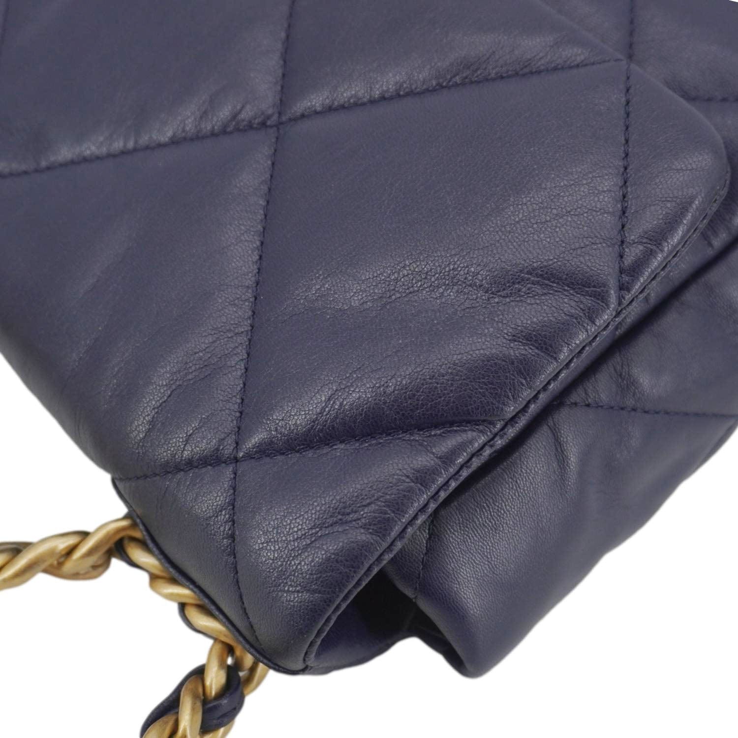 Chanel 19 Flap Quilted Leather Chain Crossbody Bag Navy Blue