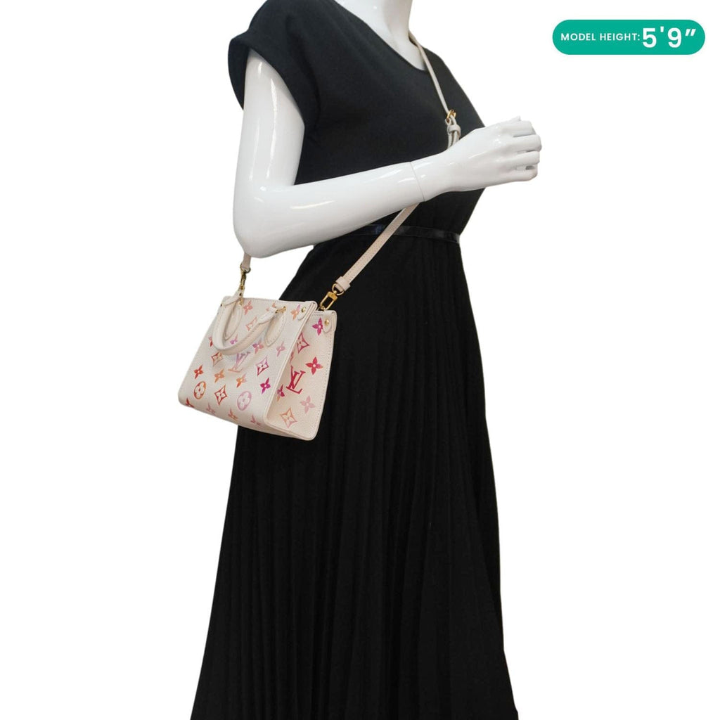 LOUIS VUITTON Onthego BB Giant Monogram Empreinte Leather Tote Shoulder Bag Cream