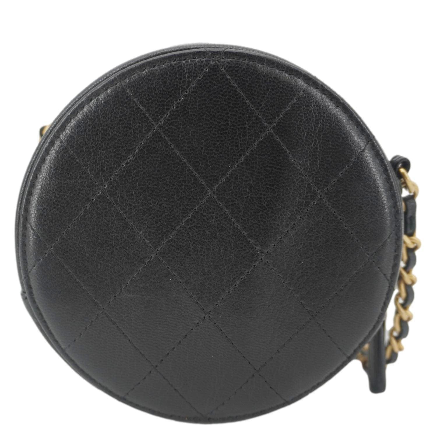 Chanel Round Chic Pearls Quilted Leather Crossbody Bag Black