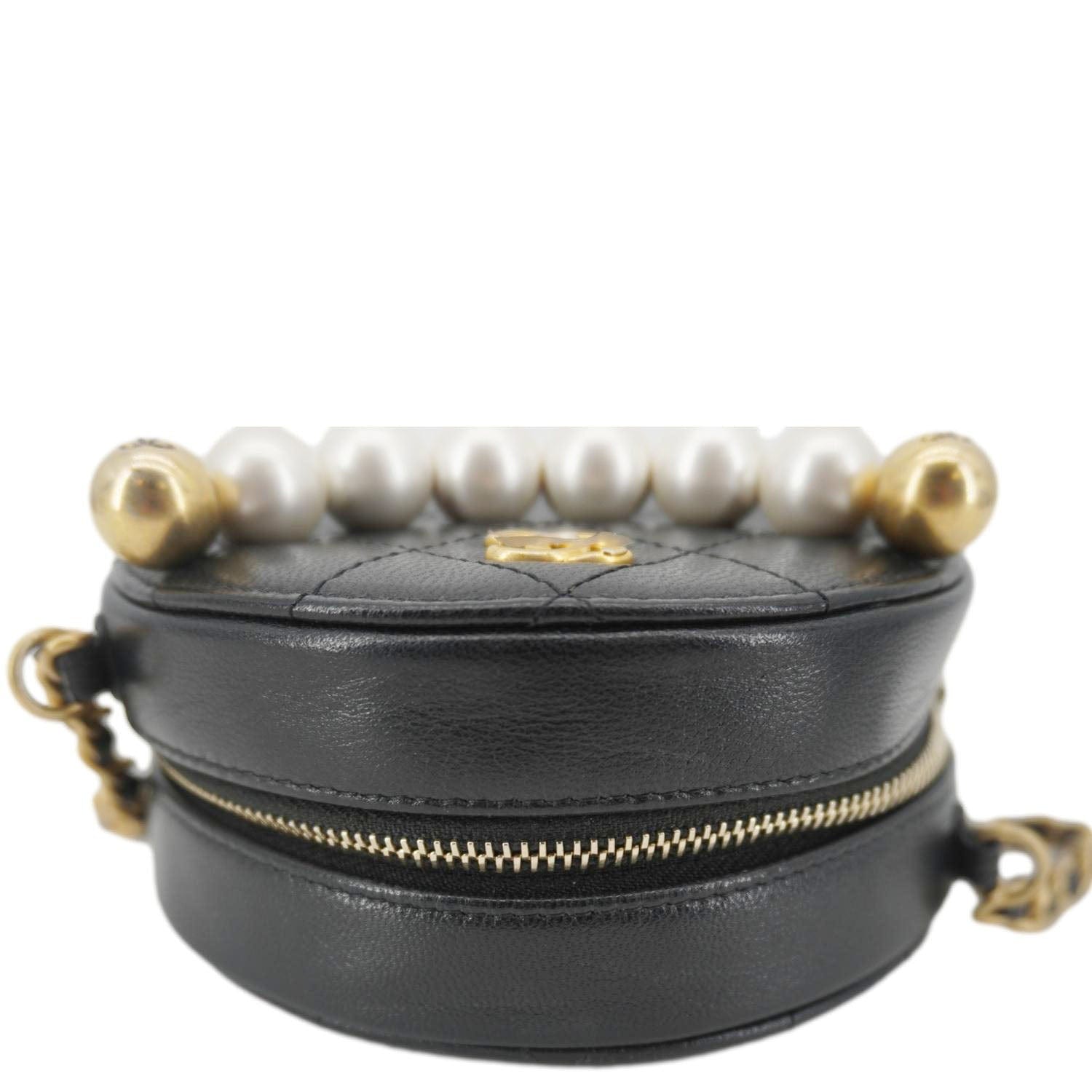Chanel Round Chic Pearls Quilted Leather Crossbody Bag Black