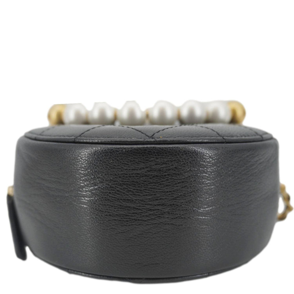 Chanel Round Chic Pearls Quilted Leather Crossbody Bag Black