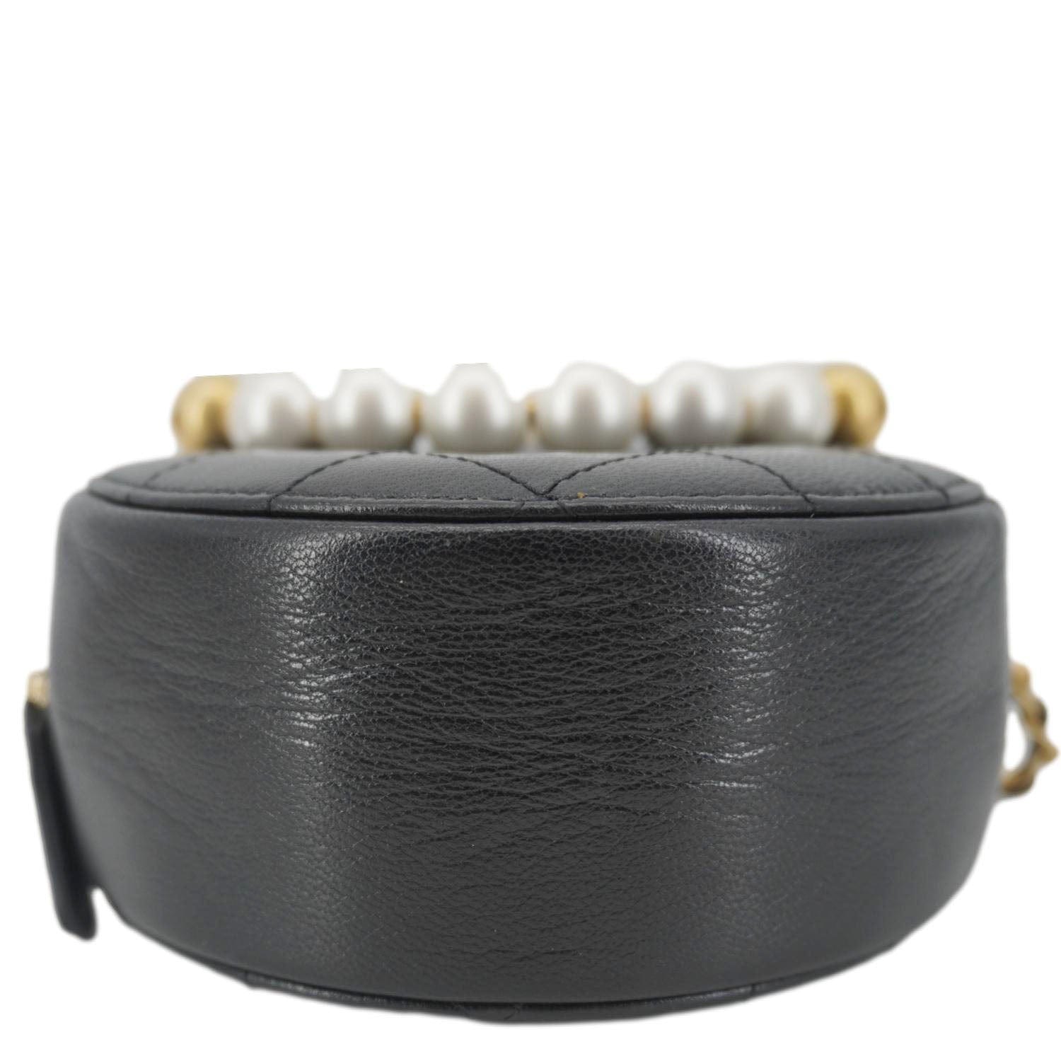 Chanel Round Chic Pearls Quilted Leather Crossbody Bag Black