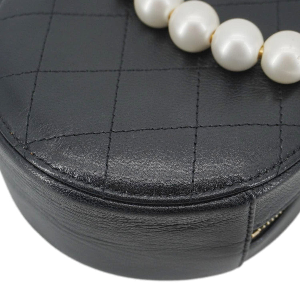 Chanel Round Chic Pearls Quilted Leather Crossbody Bag Black