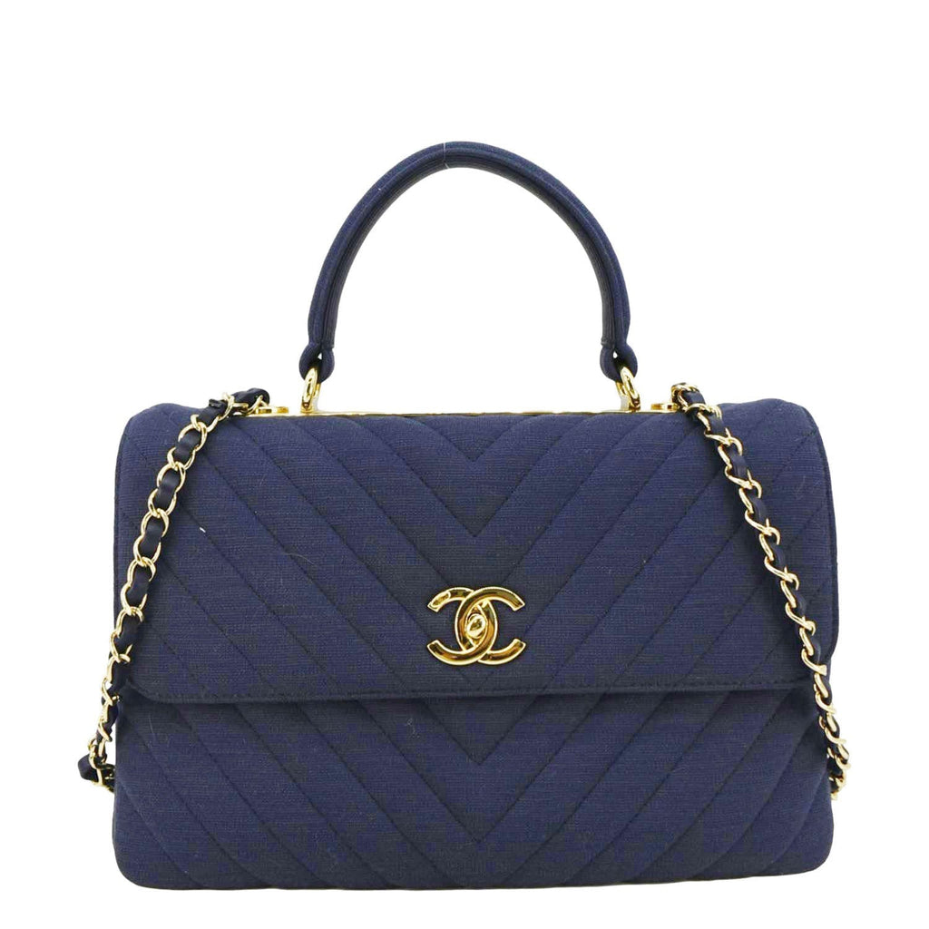 Chanel Trendy CC Small Jersey Chevron Top Handle Shoulder Bag Blue