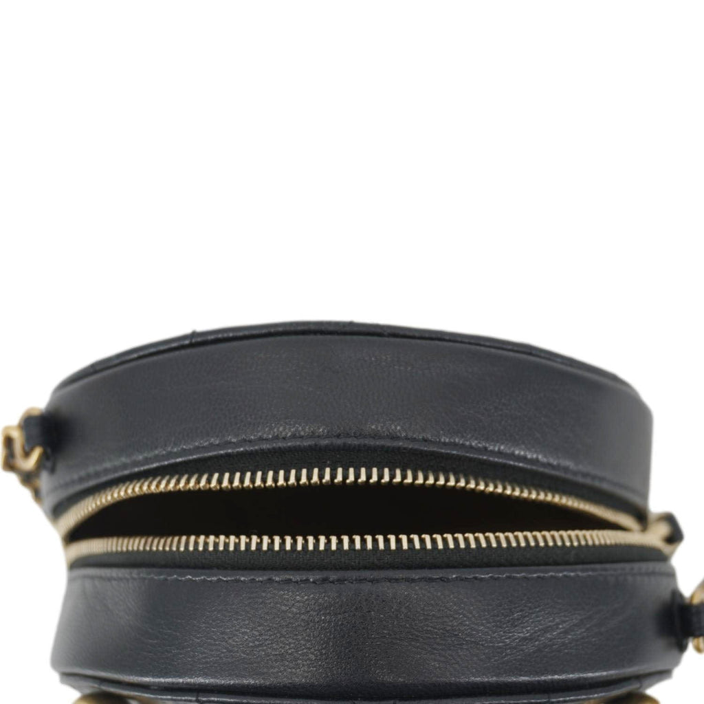 Chanel Round Chic Pearls Quilted Leather Crossbody Bag Black