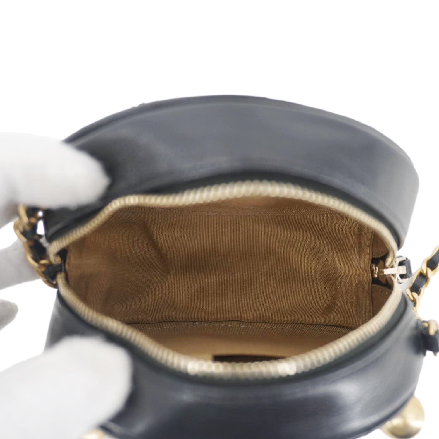 Chanel Round Chic Pearls Quilted Leather Crossbody Bag Black