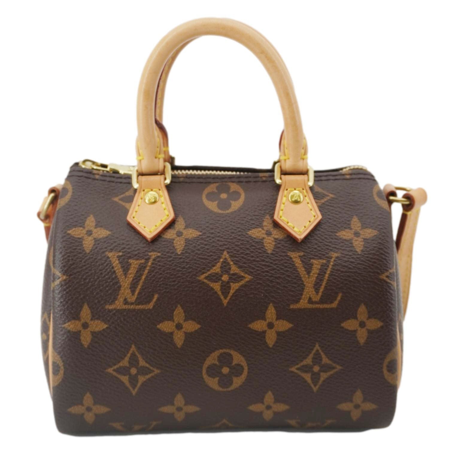 LOUIS VUITTON Nano Speedy Monogram Canvas Crossbody Bag Brown