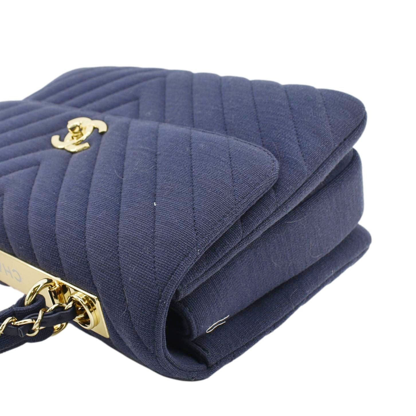 Chanel Trendy CC Small Jersey Chevron Top Handle Shoulder Bag Blue