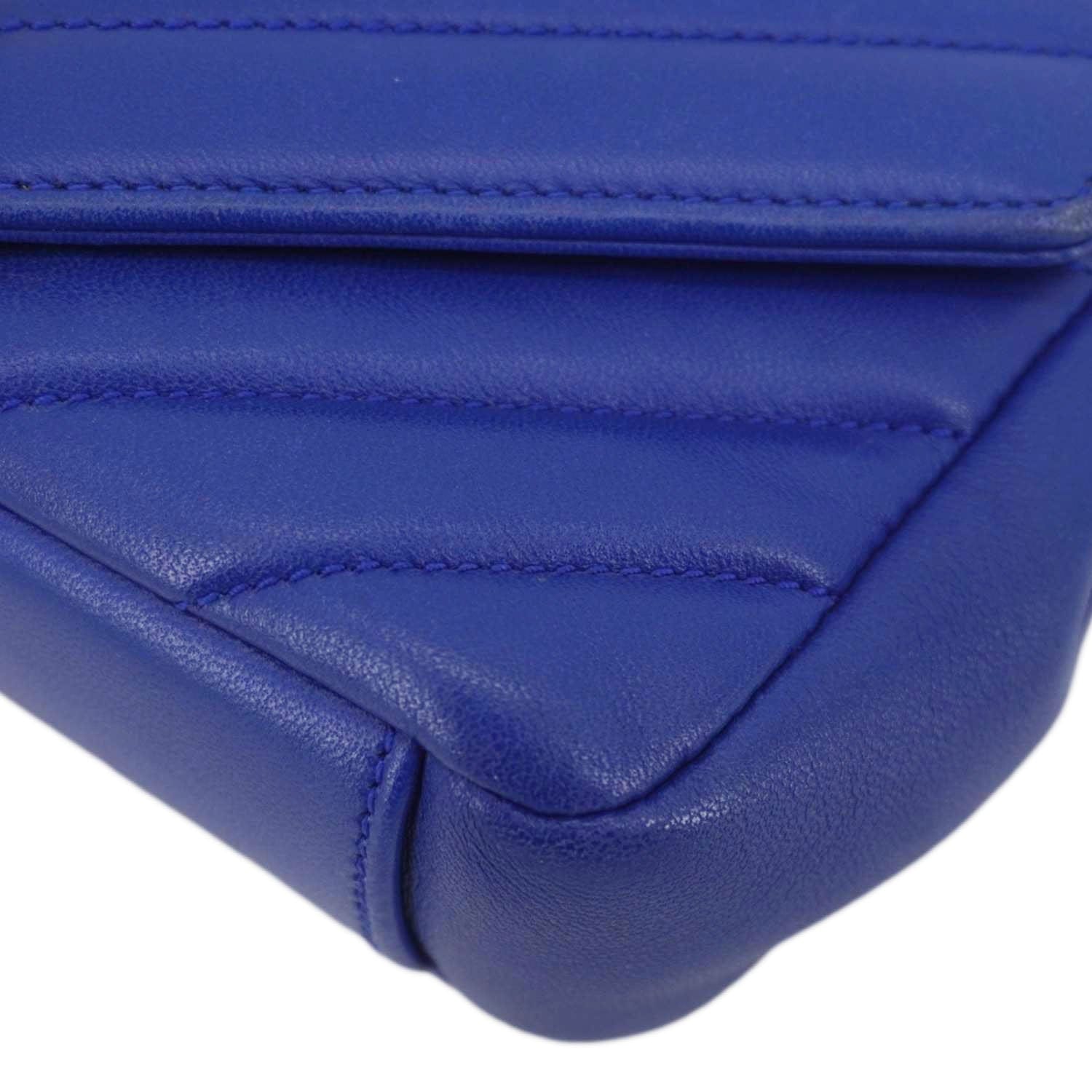YVES SAINT LAURENT Classic Baby Monogram Chevron Leather Crossbody Bag Blue