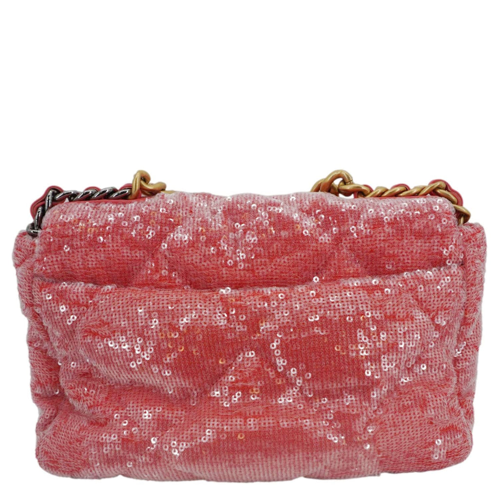 Chanel 19 Medium Flap Quilted Sequin Shoulder Bag Hot Pink