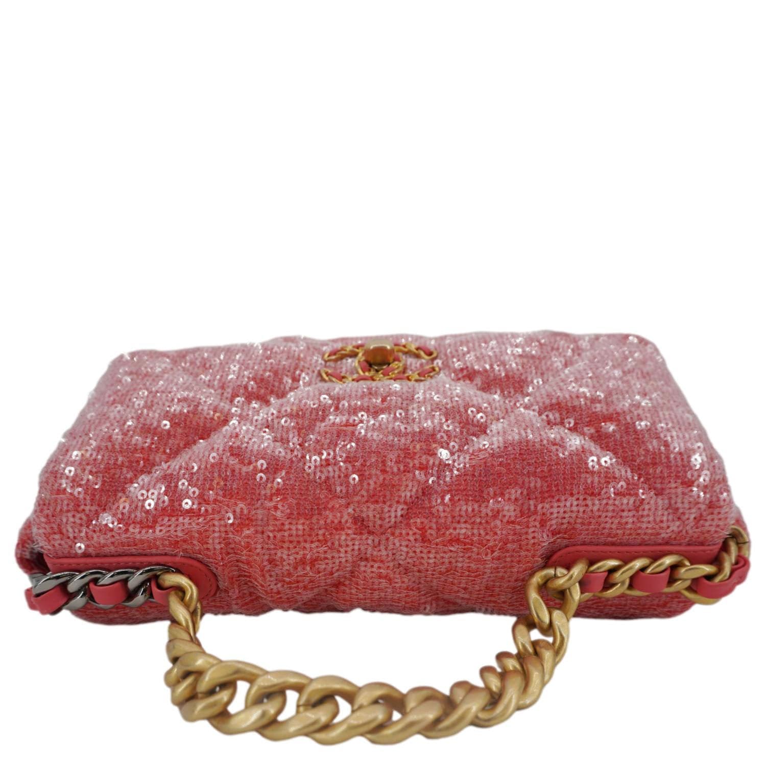Chanel 19 Medium Flap Quilted Sequin Shoulder Bag Hot Pink