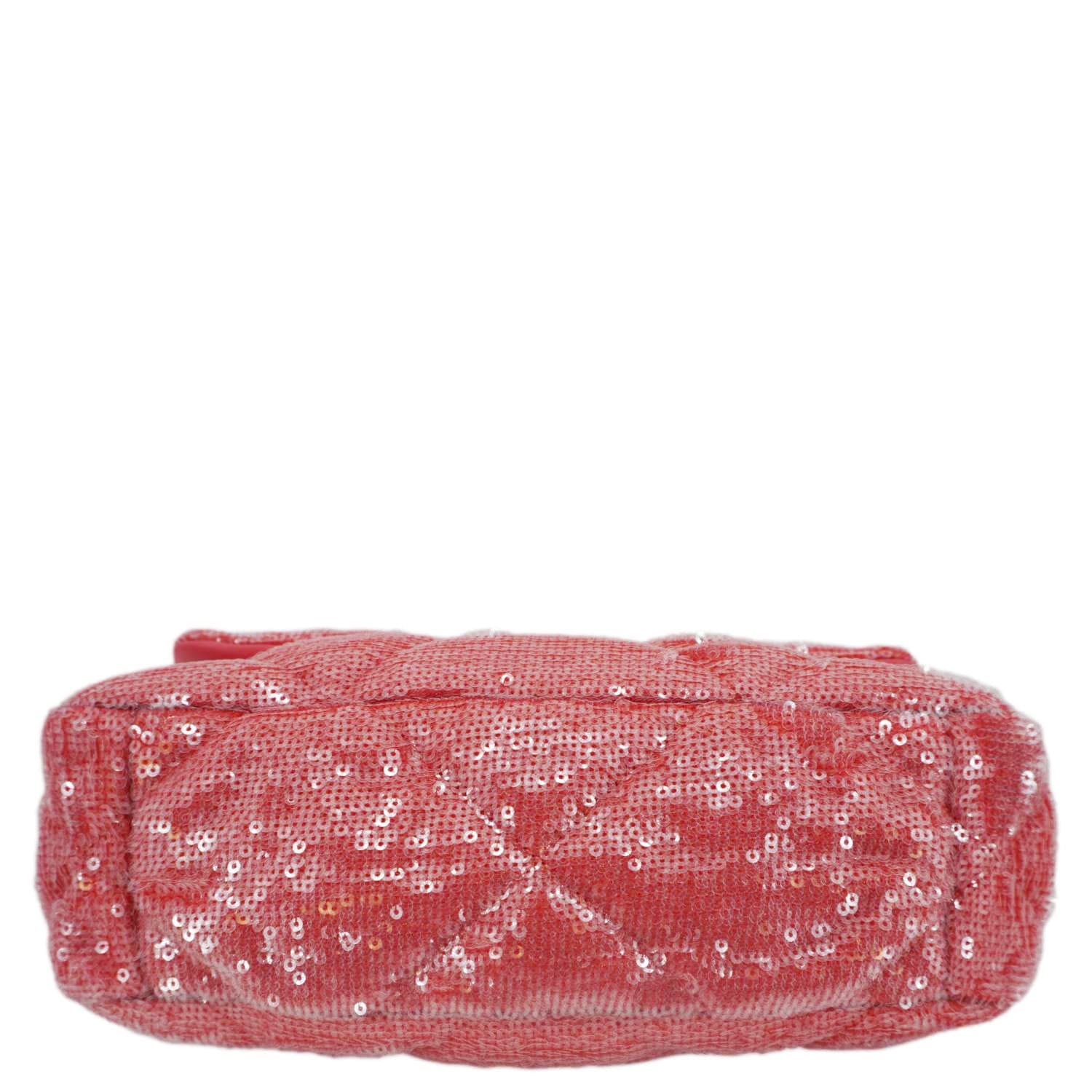 Chanel 19 Medium Flap Quilted Sequin Shoulder Bag Hot Pink
