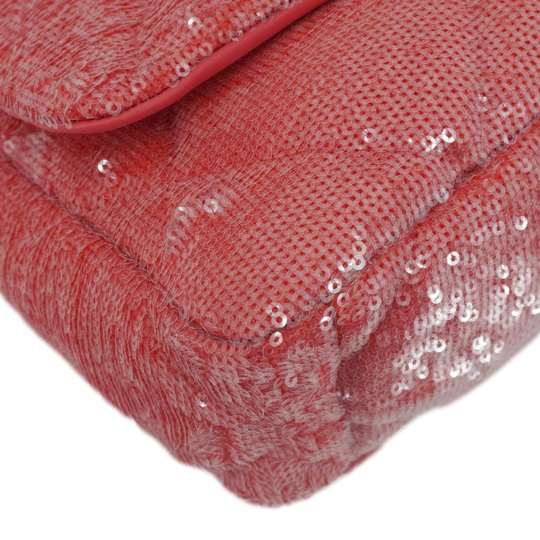 Chanel 19 Medium Flap Quilted Sequin Shoulder Bag Hot Pink