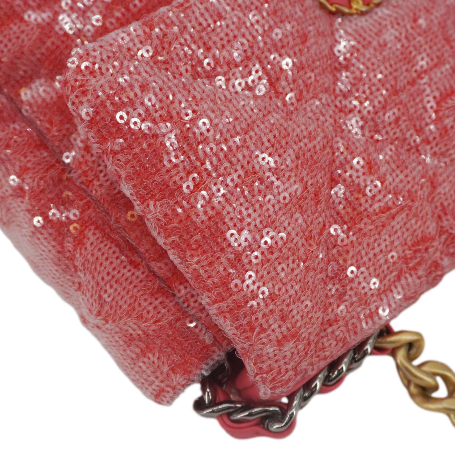 Chanel 19 Medium Flap Quilted Sequin Shoulder Bag Hot Pink