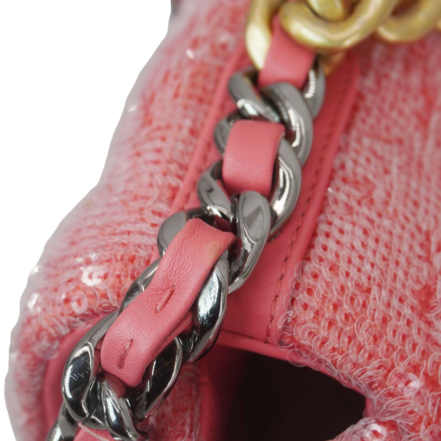 Chanel 19 Medium Flap Quilted Sequin Shoulder Bag Hot Pink