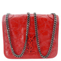 YVES SAINT LAURENT Niki Crinkled Leather Chain Wallet Crossbody Bag Red
