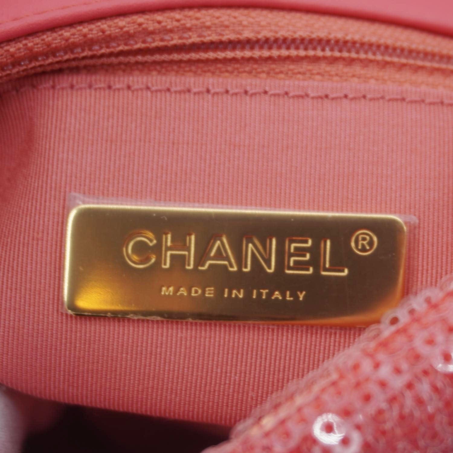 Chanel 19 Medium Flap Quilted Sequin Shoulder Bag Hot Pink