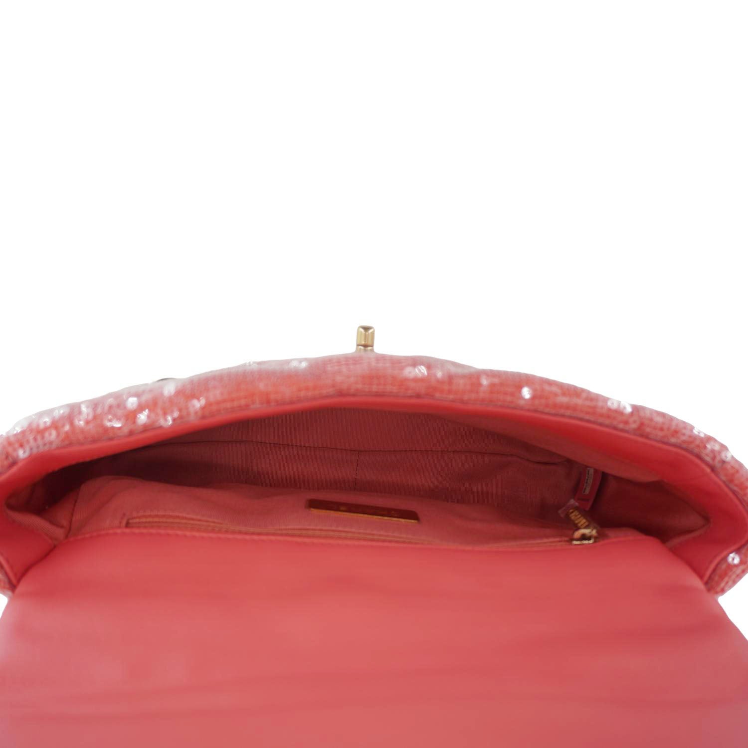 Chanel 19 Medium Flap Quilted Sequin Shoulder Bag Hot Pink