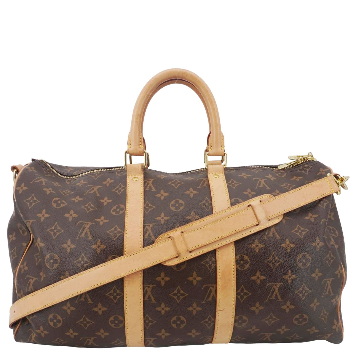 LOUIS VUITTON Keepall 45 Bandouliere Monogram Canvas Travel Bag Brown