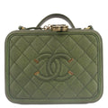 Chanel Vanity Case Filigree CC Iridescent Quilted Caviar Leather Shoulder Bag Green