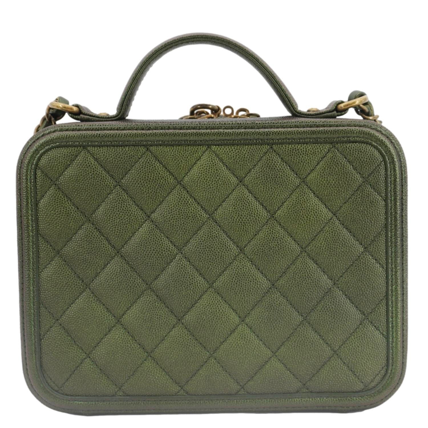 Chanel Vanity Case Filigree CC Iridescent Quilted Caviar Leather Shoulder Bag Green