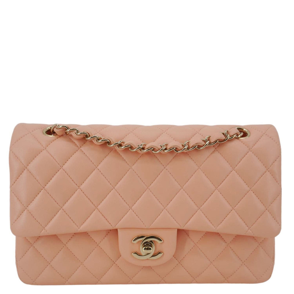 Chanel Classic Double Flap Quilted Leather Crossbody Bag Peach
