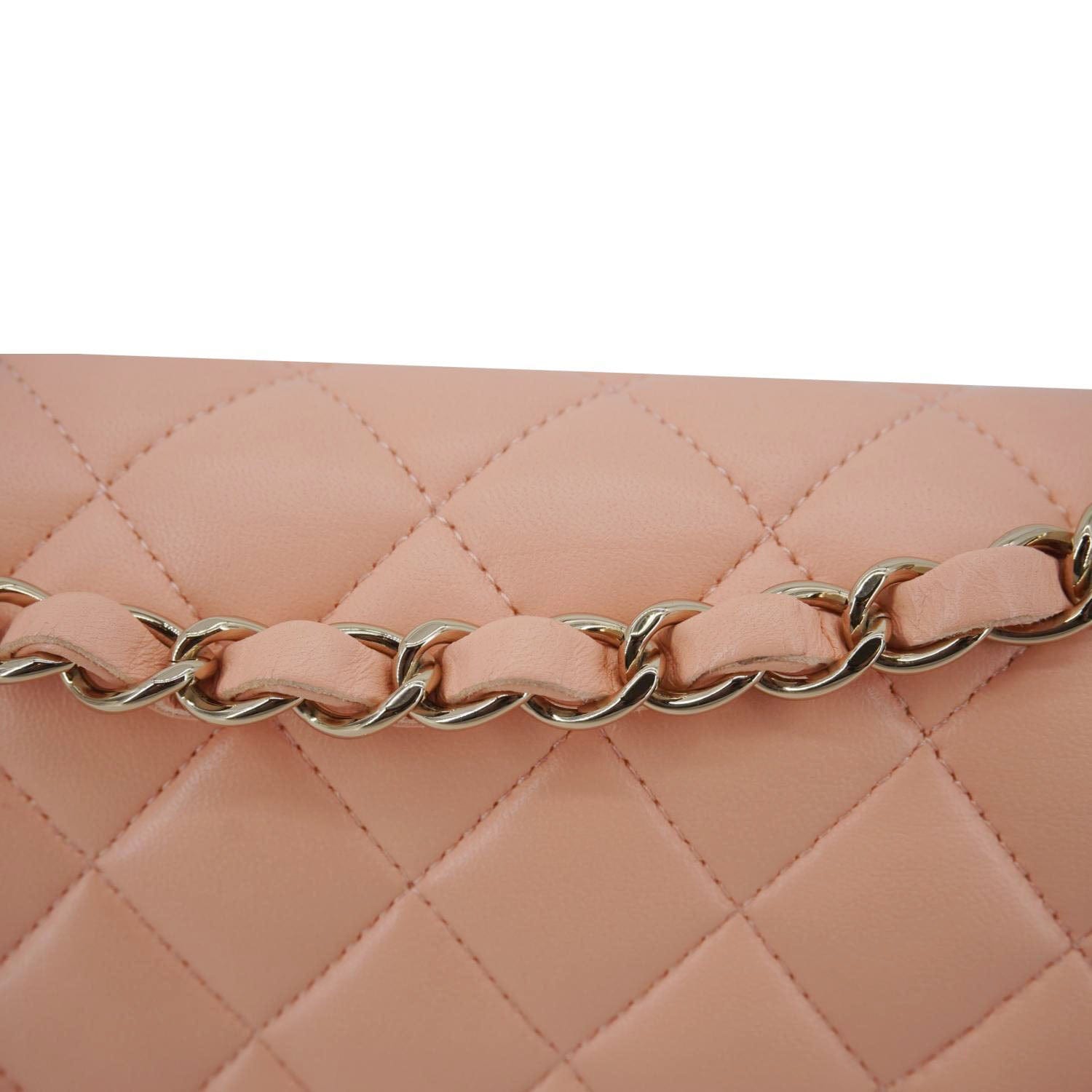 Chanel Classic Double Flap Quilted Leather Crossbody Bag Peach