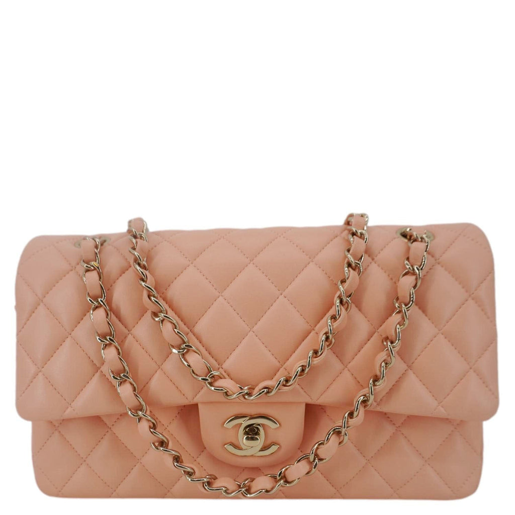 Chanel Classic Double Flap Quilted Leather Crossbody Bag Peach