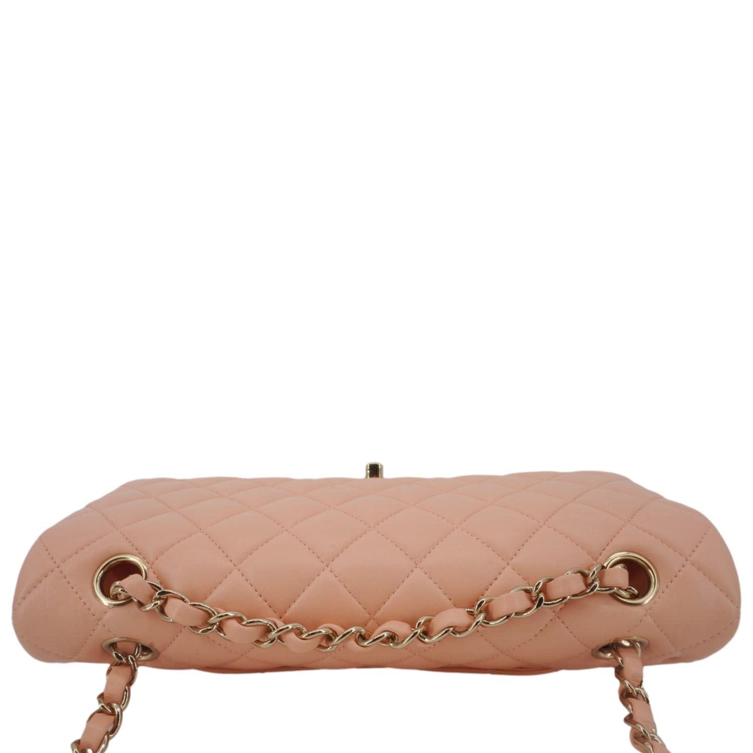 Chanel Classic Double Flap Quilted Leather Crossbody Bag Peach